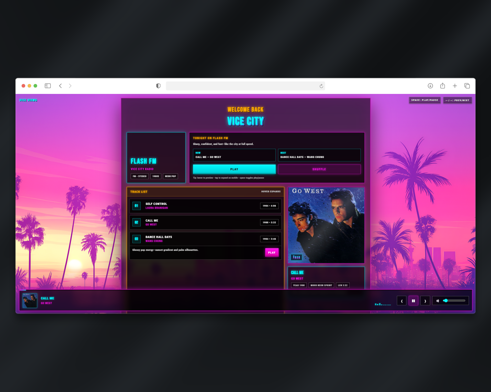Vice City Radio music player screenshot